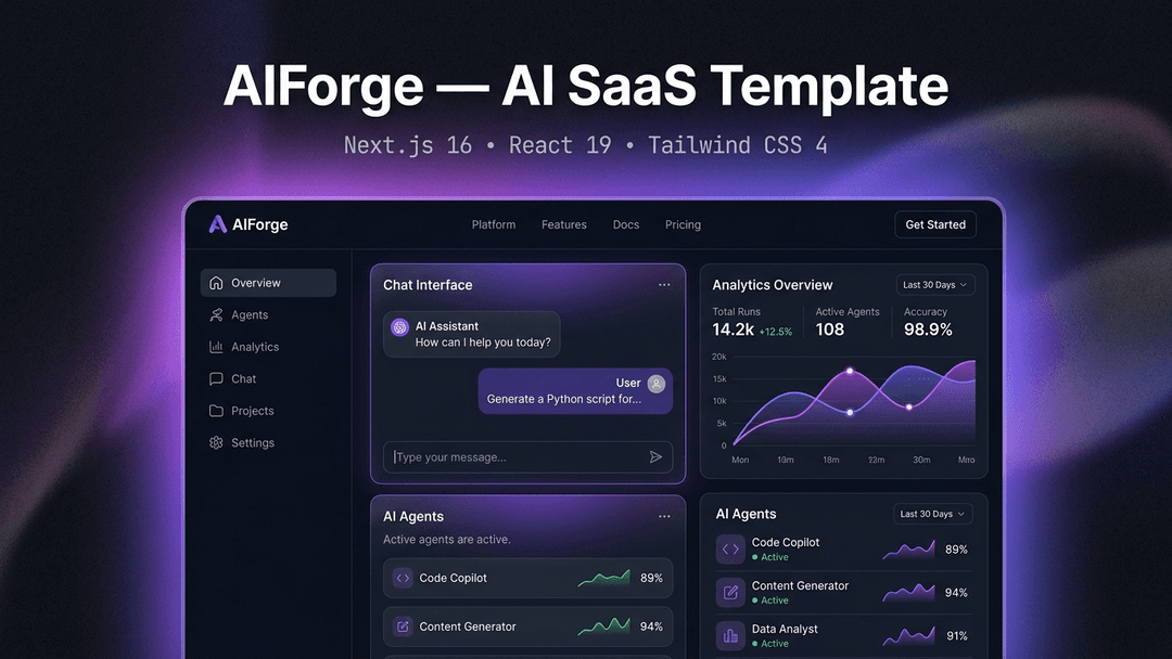 AIForge – AI SaaS Template | Next.js 16, React 19 & Tailwind CSS 4 preview 1